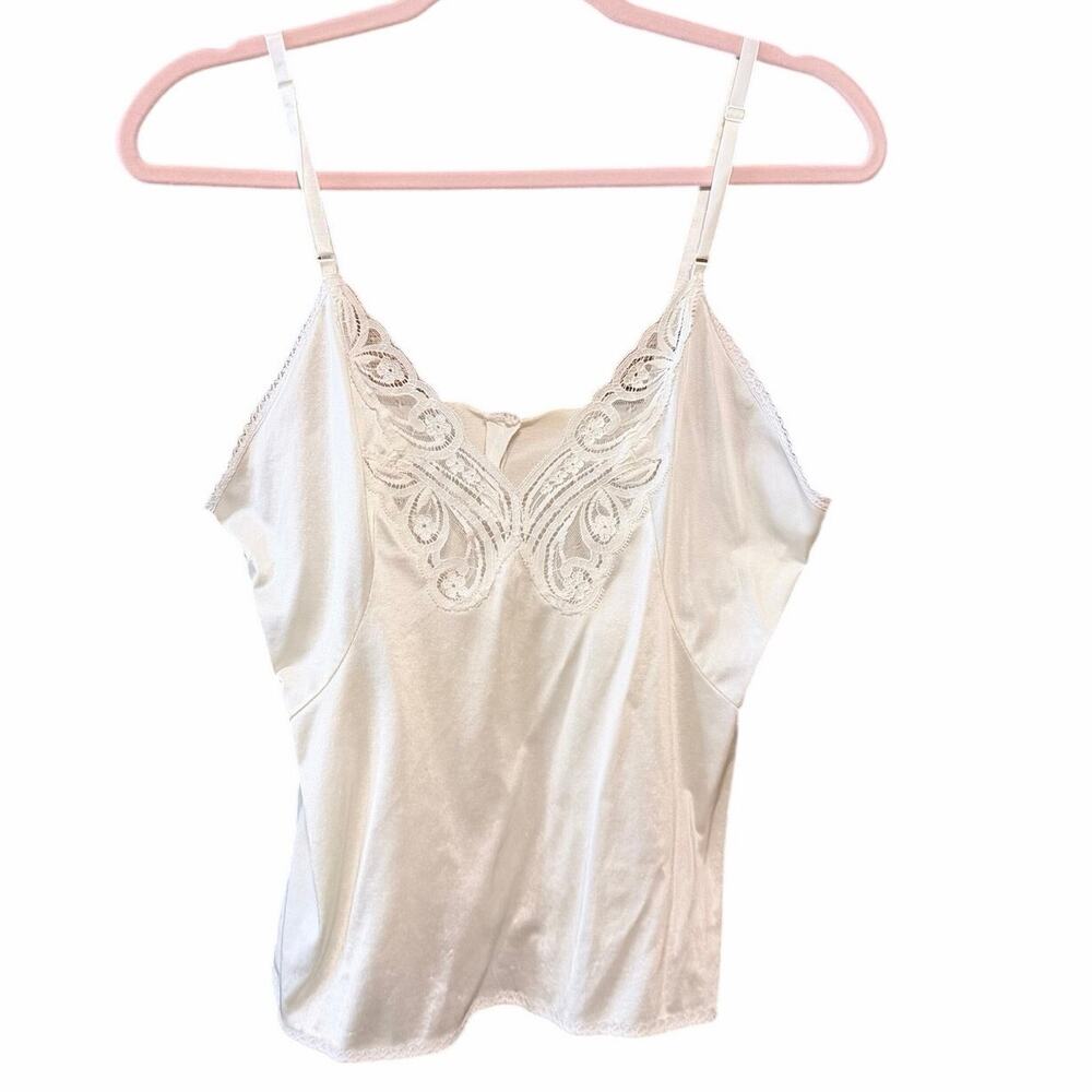 Vintage JCPenney body lites white cami tank lace neckline 36 USA made layering
